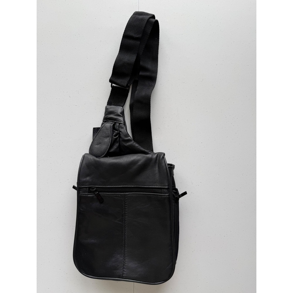 Buxton Vintage 90s Y2K Unisex Black Leather Travel Crossbody Bag Sling Messenger